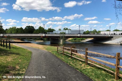 Rt. 340 Bridge in Waynesboro, Va. as it appeared in May 9 LinkedIn post with caption overlaid on the photo.