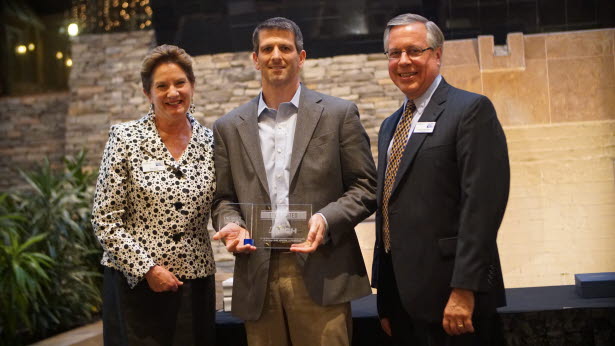 Mike Shirk Accepts United Way Live United Award. From left to right: Sue Suter, President and CEO, United Way of Lancaster County; Mike Shirk, CEO of the High companies; Randy Patterson, Chair of the Board, United Way of Lancaster County.